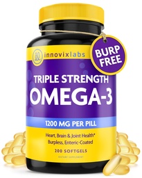 InnovixLabs Triple Strength Omega 3 συμπλήρωμα, Burpless Fish Oil για γυναίκες και άνδρες - 900 mg EPA & DHA, εγκέφαλος & κοινή υποστήριξη, βραβείο νίκη & τρίτο μέρος δοκιμαστεί, 200 Softgels