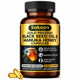 Black Seed Oil Capses - Με Μέλι Μανούκα Νέας Ζηλανδίας, Ψυχρό Πιέζεται Τουρκικό Λάδι Nigella Sativa, 2% Thymoquinone, Ανοσοποιητική & Πειθαρχική Υποστήριξη, Made in USA, 60 Count, 1010mg ανά μερίδα