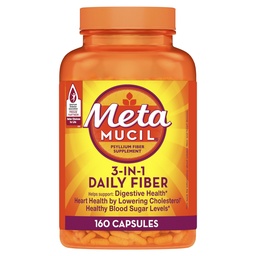 Metamucil, Psyllium Husk Κάψουλες, 160 κάψουλες, 3-σε-1 συμπλήρωμα ινών, καθημερινή Psyllium Κάψουλες Ίνες Husk Βοήθεια για την Υποστηρίξτε την Πειθαρχική Υγεία με την προώθηση της κανονικότητας*, συμπλήρωμα βοήθειας Καθημερινή πρόσληψη ινών