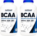 Nutricost BCAA 1000mg, 500 κάψουλες (250 Serv), 2:1:1 Διακλαδισμένη Αλυσίδα Αμινοξέα (500mg L-λευκίνης, 250mg L-ισολευκίνης και L-βαλίνης) (2 φιάλες)