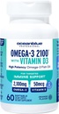Oceanblue Professional Omega-3 2100 με Βιταμίνη D3 – 60 ct – Τρίκλινη Δύναμη Burpless Fish Oil Συμπλήρωμα με υψηλής ισχύος EPA, DHA, DPA και βιταμίνη D3 – Wild-Caught – Orange Flavor (30 Servings)