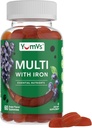 YUM-V'S Iron Gummies - Vitamin C, A, B & çinko ile Multivitamin Demir Supplement, Destek Kan Oksijeni, Vegan Supplements for Women, Men & Kids for growth and Development - Grape Flavor | 60 Kont