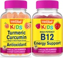 WellYeah Turmeric Curcumin Kids + Vitamin B12 Kids, Gummies Bundle - Μεγάλη γεύση, συμπλήρωμα βιταμινών, χωρίς γλουτένη, GMO δωρεάν, μασώμενη κοιλιά