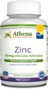 Athena - Zinc Supplement Tablets 50mg - Oxide/Citrate - 100 Coated Tablets