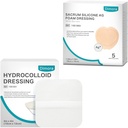 Hydrocolloid Dressing, 10 Pack Ultra Thin 4" x 4" + Ag Silver Sacrum Foam Dressing Banges Silicone Adhesive Border 7"x7"