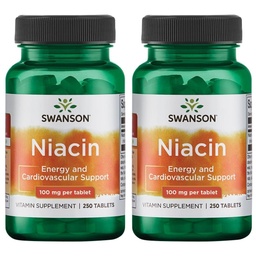 Swanson Niacin (Vitamin B3) - Συμπλήρωμα βιταμίνης που υποστηρίζει την υγεία της καρδιάς και υδατάνθρακες Μεταβολισμός - Προάγει την παραγωγή φυσικής ενέργειας - (250 δισκία, 100 mg NE έκαστο) (2 συσκευασία)