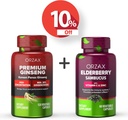 ORZAX Ginseng, 30% Ginsenosides, Premium 120 κάψουλες λαχανικών και κάψουλες Elderberry, 2000mg 60 κάψουλες λαχανικών, Bundle