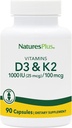 NaturesPlus Vitamins D3 (1000 IU) & K2 (100 mcg) - Vejetaryen, Gluten Free - 90 Capsules, 90 Hizmetler
