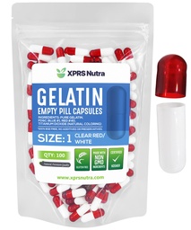 XPRS Nutra Μέγεθος 1 Κενές κάψουλες - 100 Count Empty Gelatin Κάψουλες - Χάπια DIY Καψάκιο Γέμισμα - Καθαρά καπάκια τζελ για τα χάπια Bovine Gel Do-It-Yourself Συμπληρώματα (Καθαρό κόκκινο/λευκό)