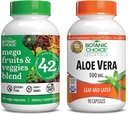 Βοτανική επιλογή Mega Fruits and Veggies Blend (60 κάψουλες) + Aloe Vera (90 κάψουλες) Bundle - Energy Balance & Superfood Supplement + Digestive Health Support