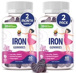 SUNNY SAM Iron Gummies for Kids & Adults - Σιδήρου Βιταμίνες με βιταμίνη C, 10mg ανά Σερβίρισμα - Μασώμενα Φρούτα Gummy για την Ανοσοποιητική Υποστήριξη Red Blood Cell Production