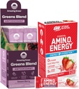 Amazing Grass Bundle of Optimum Nutrition Essential Amino Energy Plus Electrolytes Stick Packs, Energy Powder, Φράουλα Burst, 7 Count Greens Superfood Antioxidant: Γλυκό μούρο, 15 εξυπηρετούν