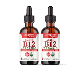 LIQUIDHEALTH USDA Organic Methyl Vitamin B12 Methylcobalamin Liquid Drops with Tart Cherry Juice - Boost Energy, Immune Support, Bελτίωση μνήμης & συγκέντρωσης - USA Made, Vegan, Non-GMO (2 Pack)