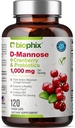 Biophix D-Mannose 1000 mg Capsules with Cranberry & Probiyotiks - Kadınlar için D Mannose Supplements - Urinary Tract & Bladder Health Support - Digestive Well-Being - 120 Vcaps
