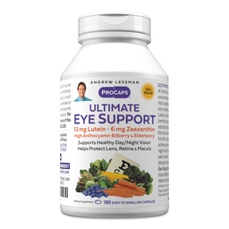 ANDREW LESSMAN Ultimate Eye Support 180 Softgels - 12mg Lutein, 6mg Zeaxanthin, Bilberry, Βασικά θρεπτικά συστατικά για την υποστήριξη της υγείας των ματιών και την προώθηση της υγιούς όρασης. Χωρίς Πρόσθετα. Εύκολο να καταπιείτε Softgels