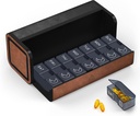Tıp Pill Organizer, 7 Günlük AM PM Pill Box 2 Zaman Bir Gün, Seyahat Deri Pill Vakası, Çift Açılışı Basın, İlaç Vitaminleri Balık Yağı ve Supplements (Black and Brown)
