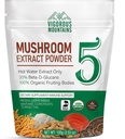 VIGOROUS MOUNTAINS Organic Mushroom Powder Supplement - USDA Certified, Lions Mane & Reishi για ανοσοποιητική υποστήριξη, εγκεφαλική εστίαση, Vegan, αναμειγνύεται άμεσα σε καφέ & smoothies (100g)