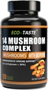 14 Mushrooms Supplement 120 Capsules - Immune System Alert & Nootropic Brain Supplement - Lion's Mane, Reishi, Maitake, Türkiye Tail, Chaga Kompleksi – Black Pepper for Abxia, %30 Beta-Glucan
