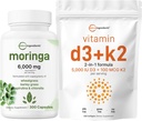 Mikro Malzemeler D3 5.000iu + K2 100mcg Softgels & Moringa Oleifera 6.000 mg Equivalent 300 Capsules Sche 2 Pack | Essential Sunshine Vitamins | Antioxy Supplement