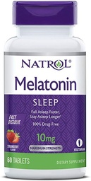 Natrol Μελατονίνη Ύπνος Μέγιστη Ισχύς γρήγορα διαλύουν τη γεύση φράουλας 10 mg 60 δισκία (πακέτο του 2)