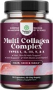 Advanced Multi Collagen Complex - Ageless Multi Collagen Peptides Συμπληρώματα με Type 1 2 3 5 & X & Βιοτίνη για τα μαλλιά, το δέρμα και τα νύχια Βιταμίνες - Βιοτίνη Συμπληρώματα για γυναίκες & άνδρες - 90 Count