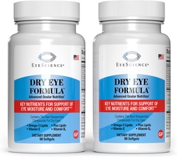 EyeScience - Dry Eye Formula - 90 Softgels - for Relief, Omega-3, Vitamins E, C & B6, Magnesium - Tear Production & Lasting Comfort - 2 Pack