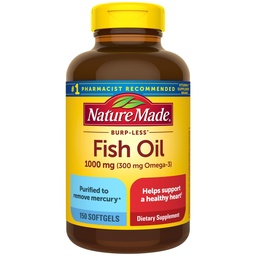 Nature Made Burp Less Fish Oil Omega 3 Συμπληρώματα, 1000mg Softgels, Ωμέγα 3 Fish Oil Συμπληρώματα για Υγιεινή υποστήριξη καρδιάς, 150 Softgels, 75 Ημέρα προσφοράς