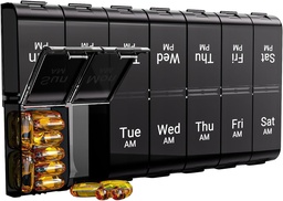 7 ημέρες Extra Big Pill Organizer 2 φορές την ημέρα, Weekly Pill Box Δύο φορές την ημέρα, XL AM Pill περίπτωση, Υπερμεγέθης Καθημερινή Ιατρική Organizer για βιταμίνη, Big Pill Container (Μαύρο)