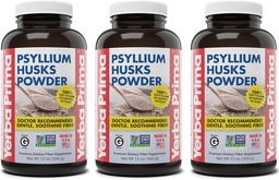 Yerba Prima Psyllium Husks Powder - 12 oz (Pack of 3) - Φυσικό συμπλήρωμα ινών - Καθαρισμός του παχέος εντέρου - Vegan, μη ΓΤΟ, Χωρίς γλουτένη (New Label - Συσκευασία May Vary)