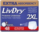 LivDry Adult XXL Incontinence Underwear, Ekstra Comfort Absorbency, Leak Protection, XX-Large, 48-Pack