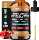 Creatine & Bacopa Liquid Drops with Lion’s Mane, Green Tea & Ginkgo Biloba - Ταχύτερη Απορροφώντας Blend από Gummies & Pills - Vegan Supplement for Enhanced Focus & Cognition (Strawberry Watermelon, 60mL)