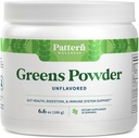 Pattern Wellness Greens Powder Superfood – με Αντιοξειδωτικό, Digestive Enzyme, Fiber, Probiotic & Adaptogen Blends – Υποστηρίζει Gut, Digestive & ανοσοποιητική υγεία – 30 Υπηρεσίες - 6,6 oz (Unflaved)