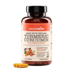 NatureWise Κουρκουμίνη Turmeric 2250mg - 95% Κουρκουμινοειδή & BioPerine Black Pepper Extract για Σύνθετη Απορρόφηση - Καθημερινή Κοινή και Ανοσολογική Υποστήριξη Υγείας - Vegan, Μη ΓΤΟ, 90 Count[30-Day Supply]