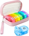 Cute Pill Organizer 2 Times a Day, PU Deri Pill Case for Women, Portable Weekly Pill Box for Purse with Storage Bag to Hold Vitamins, Drugs, Fish Oils, Supplements (Pink)