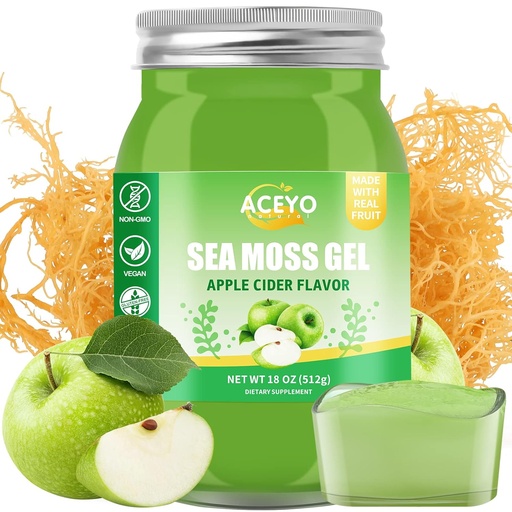 (18 OZ) Irish Sea Moss Gel Organic Raw Vegan Apple Flavor 102 Βιταμίνες και Ορυκτά Άγρια Συγκομιδή Μη-ΓΤΟ Ανοσοποιητικό αμυντικό ενισχυτή Thyroid Digestive Support
