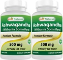 Best Naturals 2 Pack Ashwagandha Capsules for Relaxing Stress and Mood, 500 mg, 120 Kont (Top 240 Capsules)