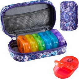 Serfeymi Weekly Travel Pill Organizer 2 φορές A Day AM PM Αναβάθμιση Rainbow Pill Box 7 Ημέρα με Φορητή θήκη Zipper PU δερμάτινων χαπιών, Medicine Organizer για χάπια, βιταμίνες, ιχθυέλαια - Purple-01