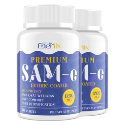 1200 MG SAM e Συμπλήρωμα για τον εγκέφαλο, τη διάθεση, την κοινή και το συκώτι, SAM-e υψηλής απορρόφησης (S- Adenosyl- L- μεθειονίνη) με CoQ10, 5- HTP, Enteric Coated 120 δισκία, Vegan