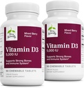 Terry Natural Vitamin D3 - Bone Health & Bone Strength Support Supplement - Immune System & Brain Support - 5000 IU Vitamin D Tabletleri Karma Berry Flavor - 90 Chewable Tabletler (Pack of 2)