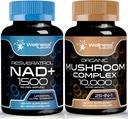 WELLNESS LABSRX NAD Supplement, 1500 mg - Liposomal NAD+ Resveratrol | Organik Mushroom Supplement Capsules - 10000 mg - 1 Mushroom Kompleks Capsules