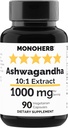 MONOHERB Ashwagandha Extract 1000 mg - 90 Vegetarian Capsules