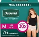 Fresh Protection Yetişkin Diapers, Incontinence & Postpartum Kadınlar için Leak Underwear, Use, Maximum, Medium, Blush, 76 Count (2 Packs of 38), Ambalaj Vary
