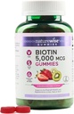 NatureWise Biotin Gummies - Υποστηρίζει υγιή μαλλιά, δέρμα και ισχυρά νύχια - Βιταμίνη B7 5000mcg - Φυσική ομορφιά - Φράουλα-Kiwi Γεύση - Vegan, μη GMO, Χωρίς γλουτένη - 90 Count[45 Day Supply]