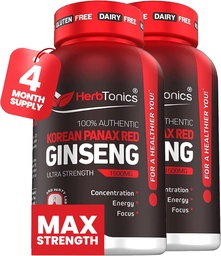 Herbtonics Korean Red Panax Ginseng 1500mg - Ενεργειακό συμπλήρωμα για μέγιστη απόδοση, εστίαση & ζωτικότητα - High Potency Ginseng Root Extract - 240 κάψουλες Vegan