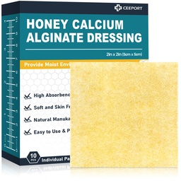 Μανούκα Μέλι Αλγινικό Ασβέστιο, 2"x 2" Υψηλή Απορροή Μέλι Τραύμα Dressing with Calcium Alginate, Medical Grade Manuka Honey Wound Care Patches for Wounds(Pack of 10)