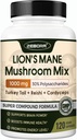 ZEBORA Lions Mane Supplement Capsules - Lions Mane, Cordyceps, Reishi, Türkiye Tail, Shiitake - Lion's Mane Mushroom for Memory, Focus & Immune Support - 119 Vegan Capsules