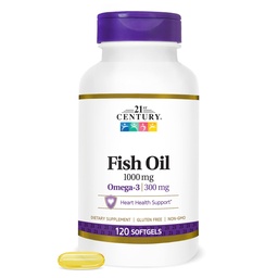 21st Century Fish Oil 1000 mg Softgels, (300 Count), Μοριακά Αποσταγμένο, Συμπλήρωμα Ωμέγα 3 με EPA & DHA, Καθαρισμένο για την εξάλειψη του Ερμή, Υποστηρίζει Καρδιαγγειακή Υγεία, Χωρίς Γλουτένη & Μη ΓΤΟ