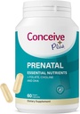 Conceive Plus Προγεννητικές Βιταμίνες για γυναίκες Συμπλήρωμα - Πολυβιταμίνη Με Φολικό Οξύ για Εγκυμοσύνη Vegan, Choline, Iron - Pre Natal Vitamins DHA, Non GMO - Μητρότητα Βιταμίνη για τον εγκέφαλο & τα μάτια 60 κάψουλες