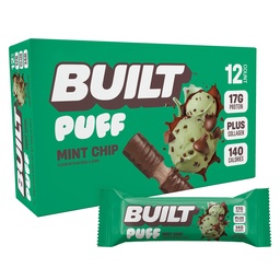 Χτισμένο Bar, Puff Protein Bars, Mint Chip Puff, 17g Protein Snacks, On-The-Go Bars, Μόνο 140 θερμίδες, 6g ζάχαρη, κολλαγόνο, χωρίς γλουτένη, 12 κόμης